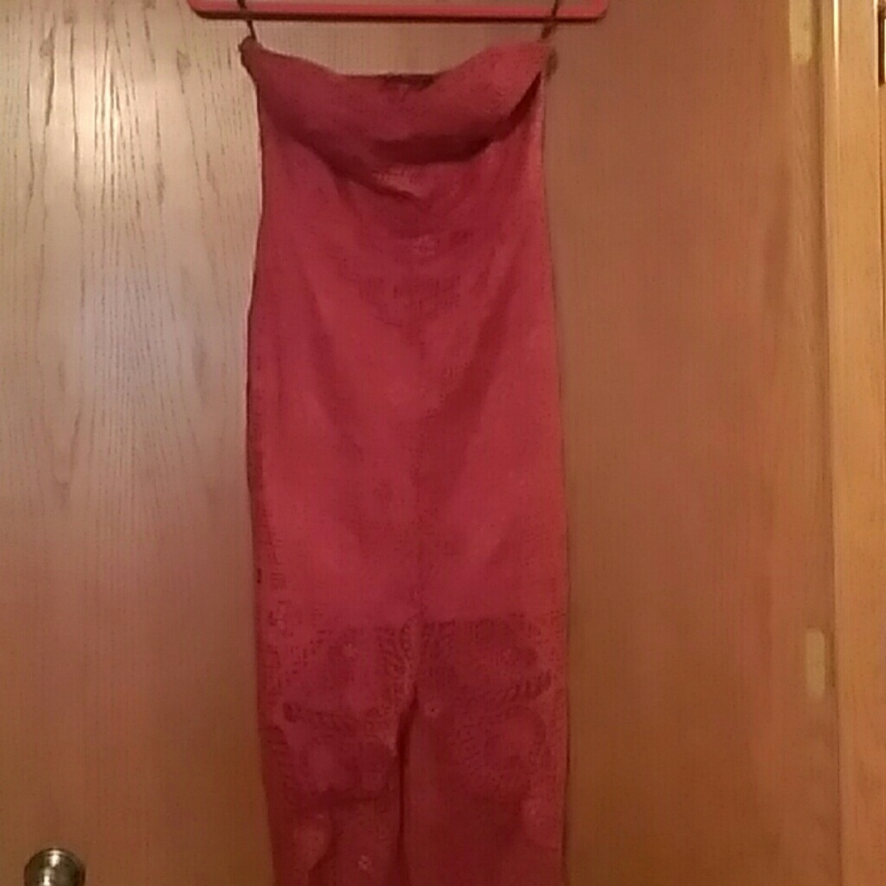 Windsor strapless wine colored red lace dress